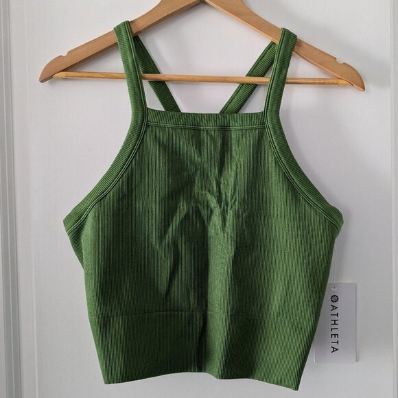 Athleta Tank Top Size XL Green Aurora High-Neck Cropped V-Back Seamless NWT Yoga - Picture 10 of 16